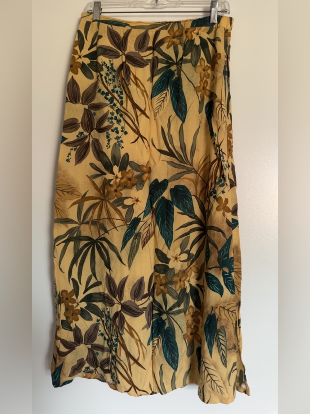 Requirements Yellow Floral Maxi Skirt with Green Leaf Print